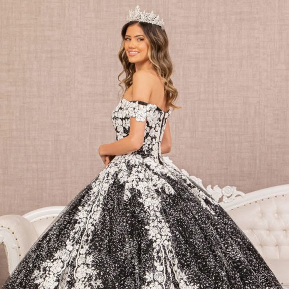 NEW OFF THE SHOULDER SLEEVELESS BALL GOWN WITH MESH CAPE & LACE UP BACK GL3168 - Picture 7 of 11